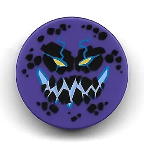Dark Purple Tile, Round 2 x 2 with Bottom Stud Holder with Black Rock Teeth and Spots, Narrowed Yell