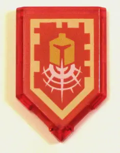 Trans-Red Tile, Modified 2 x 3 Pentagonal with Nexo Power Shield Pattern - Commanding Shout