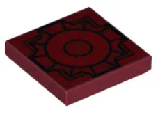 Dark Red Tile 2 x 2 with Lines and Wheel with Star in the Middle Pattern (Mother Box Top)
