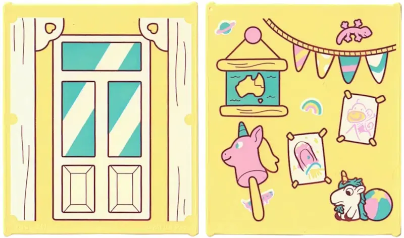Light Yellow Glass for Window 1 x 6 x 6 Flat Front with Window with Medium Azure Panes, White Frame,
