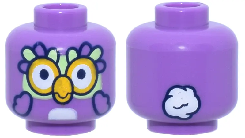 Lavender Minifigure, Head Alien Bird with Yellowish Green Face, Large Eyes, Bright Light Orange Beak
