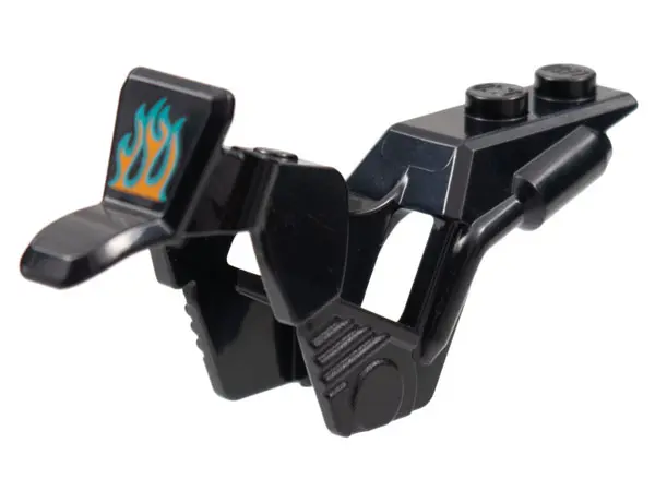 Black Motorcycle Fairing, Stuntz Dirt Bike with Dark Turquoise and Orange Flames Pattern