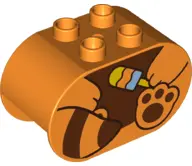 Orange Duplo, Brick 2 x 4 x 2 Rounded Ends with Paw Holding Popsicle and Reddish Brown Stomach, Paw,