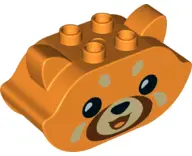 Orange Duplo, Brick 2 x 5 x 2 1/2 Pointed Ends, Ears on Sides with Black Eyes and Nose, Reddish Brow