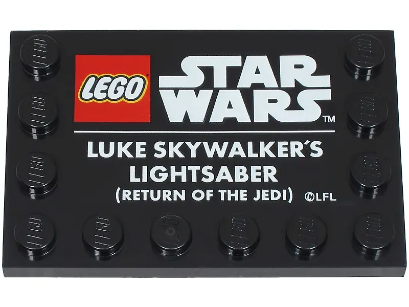 Black Tile, Modified 4 x 6 with Studs on Edges with LEGO Star Wars Logo and White 'LUKE SKYWALKER'S 