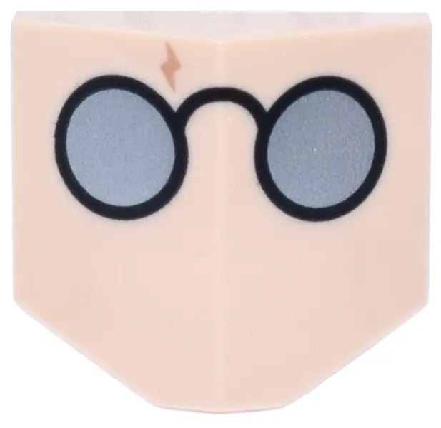 Light Nougat Slope, Curved 33 2 x 2 Double / Inverted with Black Round Glasses with Silver Lenses, N