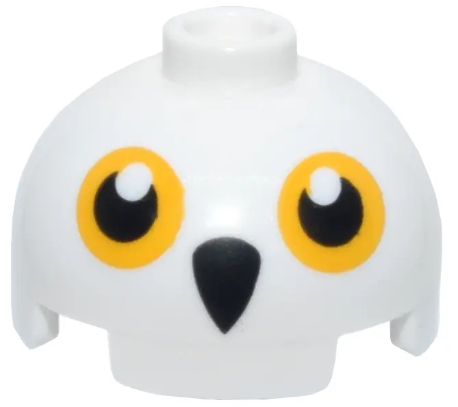 White Brick, Round 2 x 2 Dome Top with Bright Light Orange Round Eyes and Black Owl Beak Pattern (HP