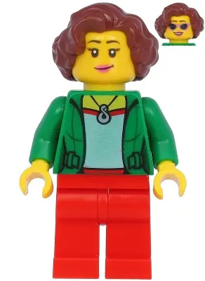 Female with Green Jacket, Red Legs, Reddish Brown Hair