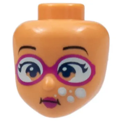 Nougat Mini Doll, Head Friends with Black Eyebrows, Magenta Goggles and Lips, White Bubbles (Underwa