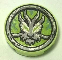 Yellowish Green Tile, Round 2 x 2 with Bottom Stud Holder with Airjitzu Ghost Symbol Pattern