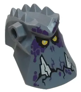 Sand Blue Minifigure, Head, Modified Alien with Spikes on Top and Holes on Sides with 2 White Jagged
