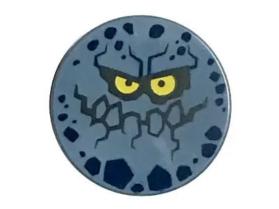 Sand Blue Tile, Round 2 x 2 with Bottom Stud Holder with Rock Creature Face with Jagged Grin, Dark B