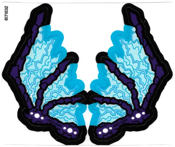 Trans-Clear Plastic Wings with Dark Purple Bony Spines and Light Aqua Electric Veins Pattern, Sheet 