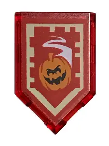Trans-Red Tile, Modified 2 x 3 Pentagonal with Nexo Power Shield Pattern - Manic Pumpkin