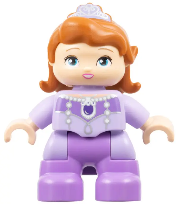 Duplo Figure Lego Ville, Child Girl, Medium Lavender Legs, Lavender Top, Dark Orange Hair with Tiara