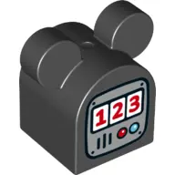 Black Duplo, Brick 2 x 2 x 2 Curved Top with Rounded Ears with Gas / Fuel Pump Pattern