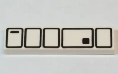 White Tile 1 x 4 with Black Stormtrooper Utility Belt Pattern