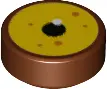 Reddish Brown Tile, Round 1 x 1 with Eye with Bright Light Yellow Iris, Black Pupil and Orange Dots 