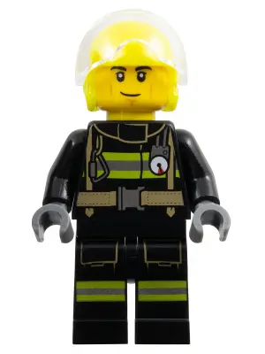 Fire - Male, Helicopter Pilot, Black Jacket and Legs with Reflective Stripes, Neon Yellow Flight Hel
