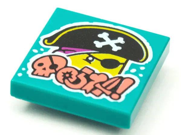 Dark Turquoise Tile 2 x 2 with BeatBit Album Cover - Pirate Head Pattern