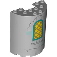 Light Bluish Gray Cylinder Half 3 x 6 x 6 with 1 x 2 Cutout with Yellow Curved Lattice Window with D