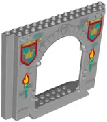 Light Bluish Gray Panel 4 x 16 x 10 with Dark Turquoise Torches, Castle Banners with Gold Crown, Dar