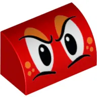 Red Slope, Curved 1 x 2 with Bottom Stud Holder with Black and White Stern Eyes, Orange Eye Shadow a