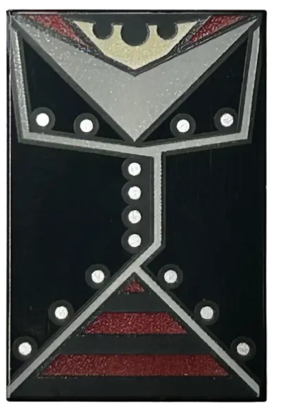 Black Tile 2 x 3 with Jacket with Light Bluish Gray Trim and White Buttons over Shirt with Dark Red 