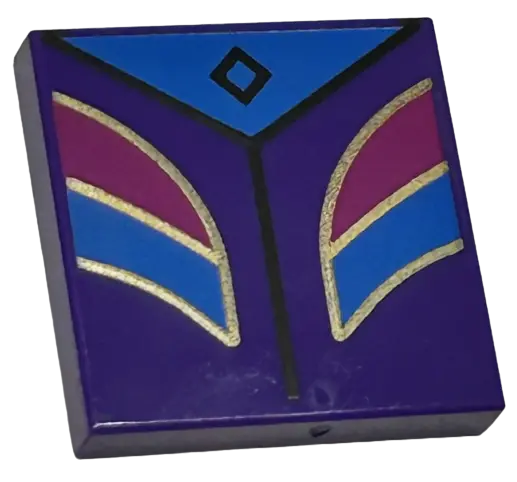 Dark Purple Tile 2 x 2 with Blue and Magenta Shapes with Gold Outline, Triangle with Black Diamond P