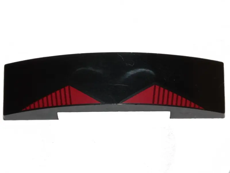 Black Slope, Curved 4 x 1 x 2/3 Double with 2 Red Triangles with Black Lines Pattern (BrickHeadz Sit
