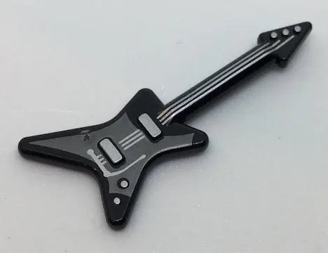 Black Minifigure, Utensil Musical Instrument, Guitar Electric 'ML' Type with Pearl Dark Gray Pickgua