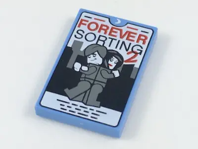 Medium Blue Tile 2 x 3 with 'FOREVER SORTING 2' Movie Case Pattern