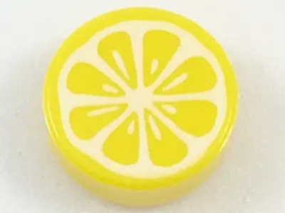 Yellow Tile, Round 1 x 1 with Lemon Slice Pattern