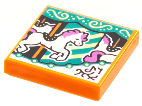 Orange Tile 2 x 2 with BeatBit Album Cover - Carousel Horse Pattern