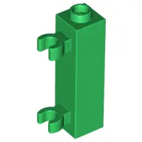Green Brick, Modified 1 x 1 x 3 with 2 Clips (Vertical Grip) - Hollow Stud
