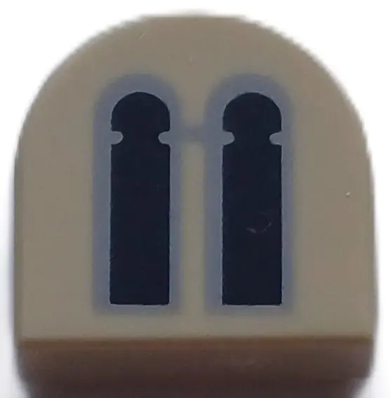 Tile, Round 1 x 1 Half Circle Extended with 2 Black and Light Bluish Gray Castle Windows Pattern
