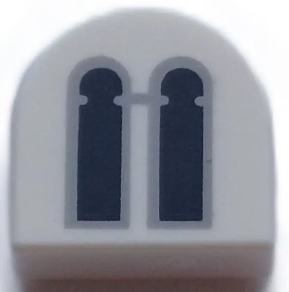 Tile, Round 1 x 1 Half Circle Extended with 2 Black and Light Bluish Gray Castle Windows Pattern