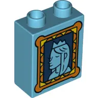 Medium Azure Duplo, Brick 1 x 2 x 2 with Picture with Queen Pattern