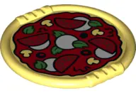Bright Light Yellow Duplo Utensil Disk with Pizza with Tomatoes, Cheese Slices, Basil, Mushrooms and