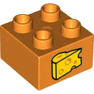 Orange Duplo, Brick 2 x 2 with Wedge of Cheese Pattern