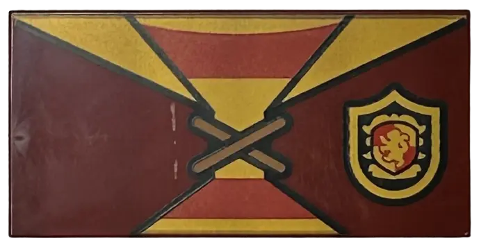 Dark Red Tile 2 x 4 with Quidditch Robe Tied over Shirt with Bright Light Orange and Red Stripes, Gr