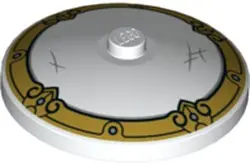 White Dish 4 x 4 Inverted (Radar) with Solid Stud with Light Bluish Gray Scratches and Gold Decorati
