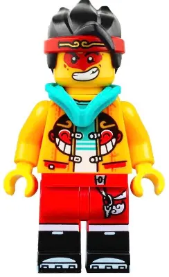 Monkie Kid - Bright Light Orange Open Jacket with Monkey Head Logo, Dark Turquoise Hood, Neutral / A