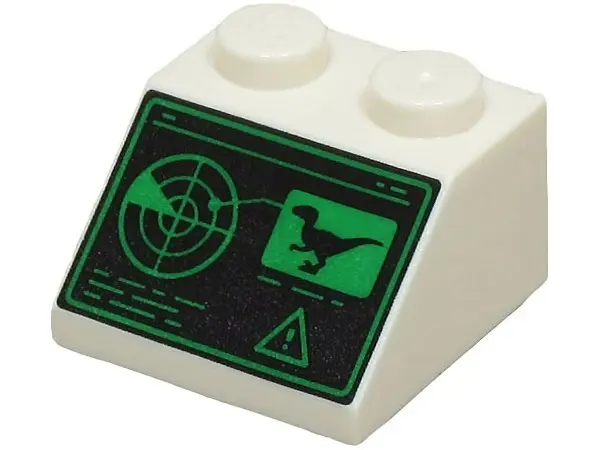 White Slope 45 2 x 2 with Black and Green Control Screen with Radar, Lines, Dinosaur and Warning Sig