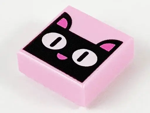 Bright Pink Tile 1 x 1 with Black Cat Head / Face, White Eyes, and Dark Pink Ears and Nose Pattern