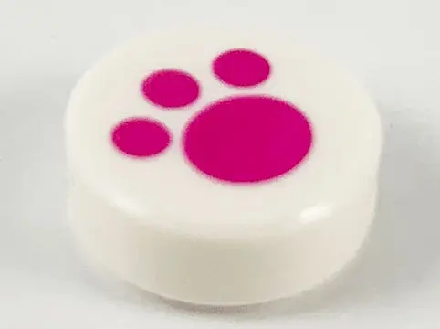 White Tile, Round 1 x 1 with Magenta Paw Print Pattern