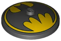 Black Dish 4 x 4 Inverted (Radar) with Solid Stud with Bat on Yellow Background Batman Logo Pattern