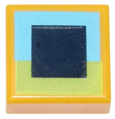 Bright Light Orange Tile 1 x 1 with Black Square on Medium Azure and Lime Background Pattern (Minecr