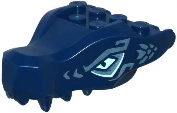 Dark Blue Dragon Head (Ninjago) Jaw with 2 Bar Handles on Back with Light Aqua Eyes and Metallic Lig