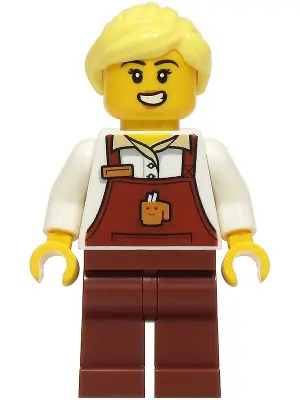 - Female, Reddish Brown Apron with Cup and Name Tag, Reddish Brown Legs, Bright Light Yellow Ponytai